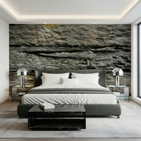 Rustic stone texture wall mural adding warmth, texture, and natural charm to living rooms or feature walls.