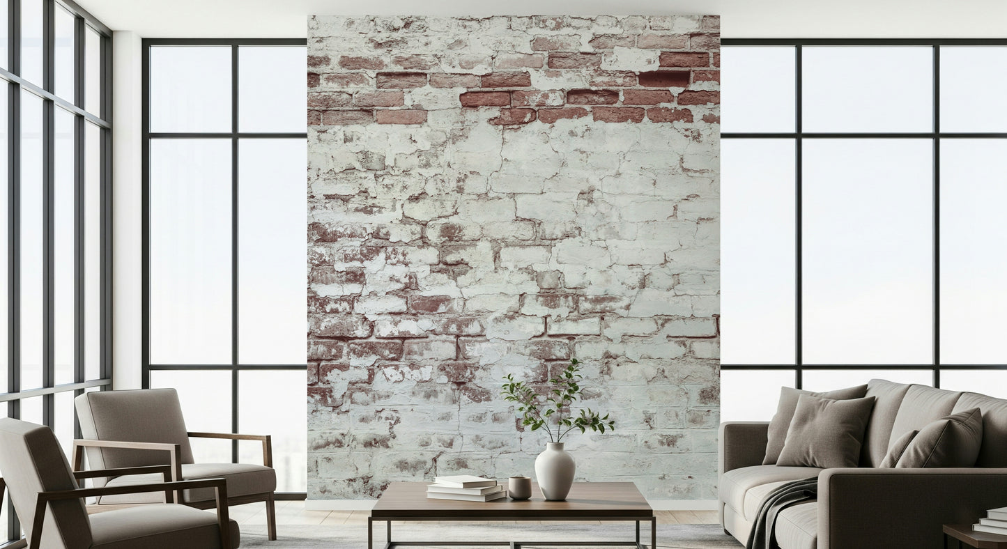 Decorative brick wallpaper mural with subtle fading and worn textures for authentic, aged appeal.