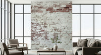 Decorative brick wallpaper mural with subtle fading and worn textures for authentic, aged appeal.
