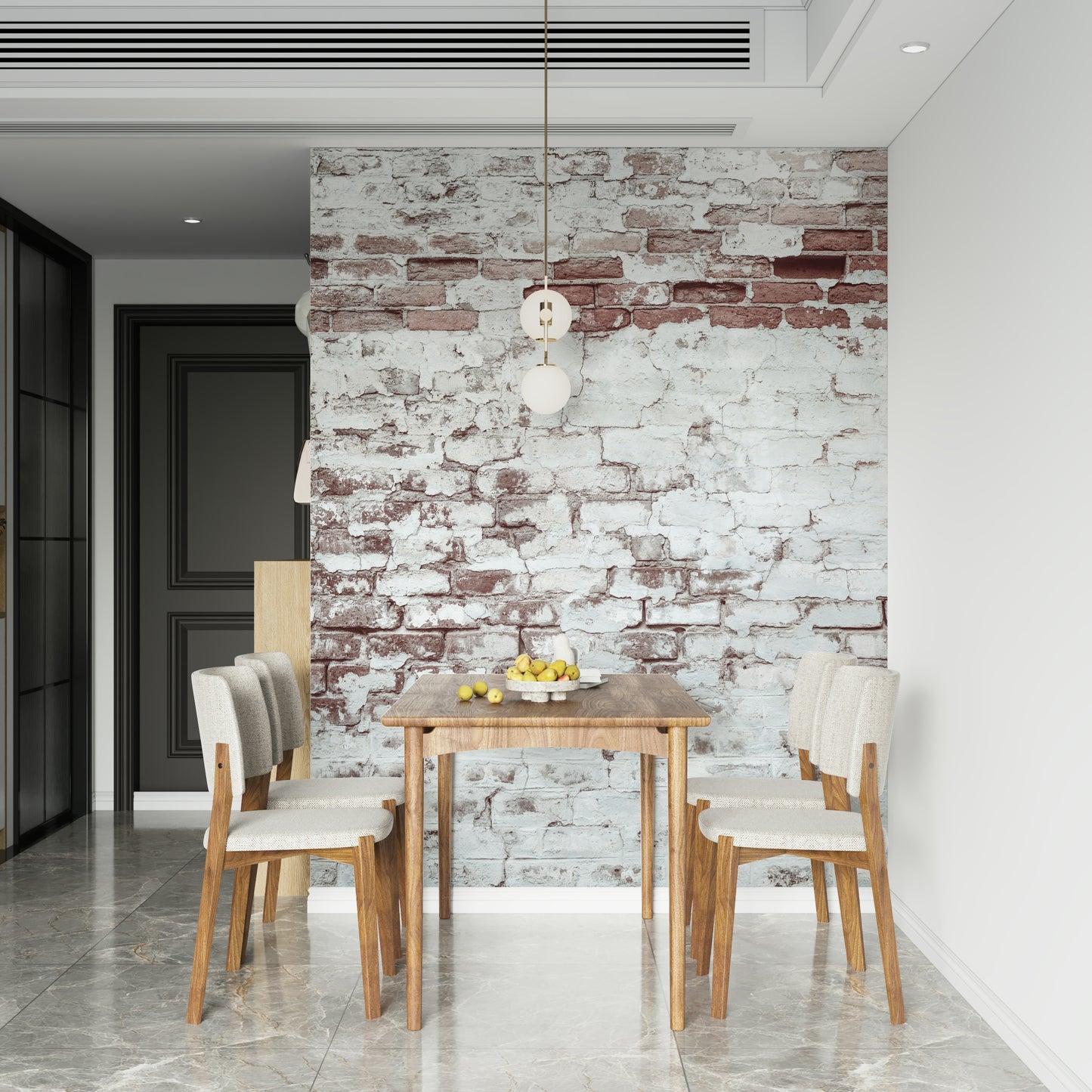 Decorative wallpaper mural with washed vintage bricks for timeless, classic interior appeal.