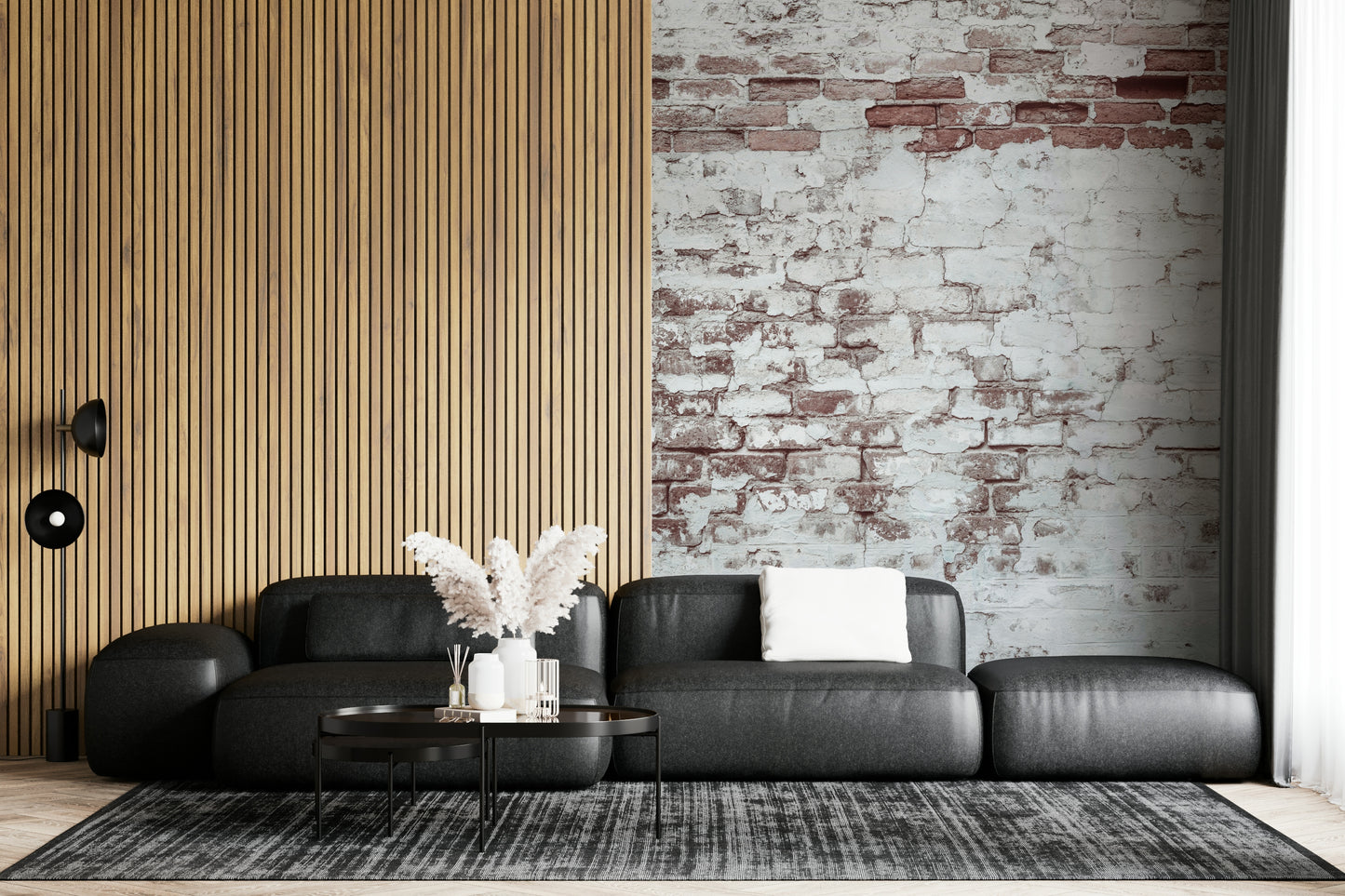 Textured wall mural featuring faded brickwork for rustic, urban, or shabby-chic interiors.