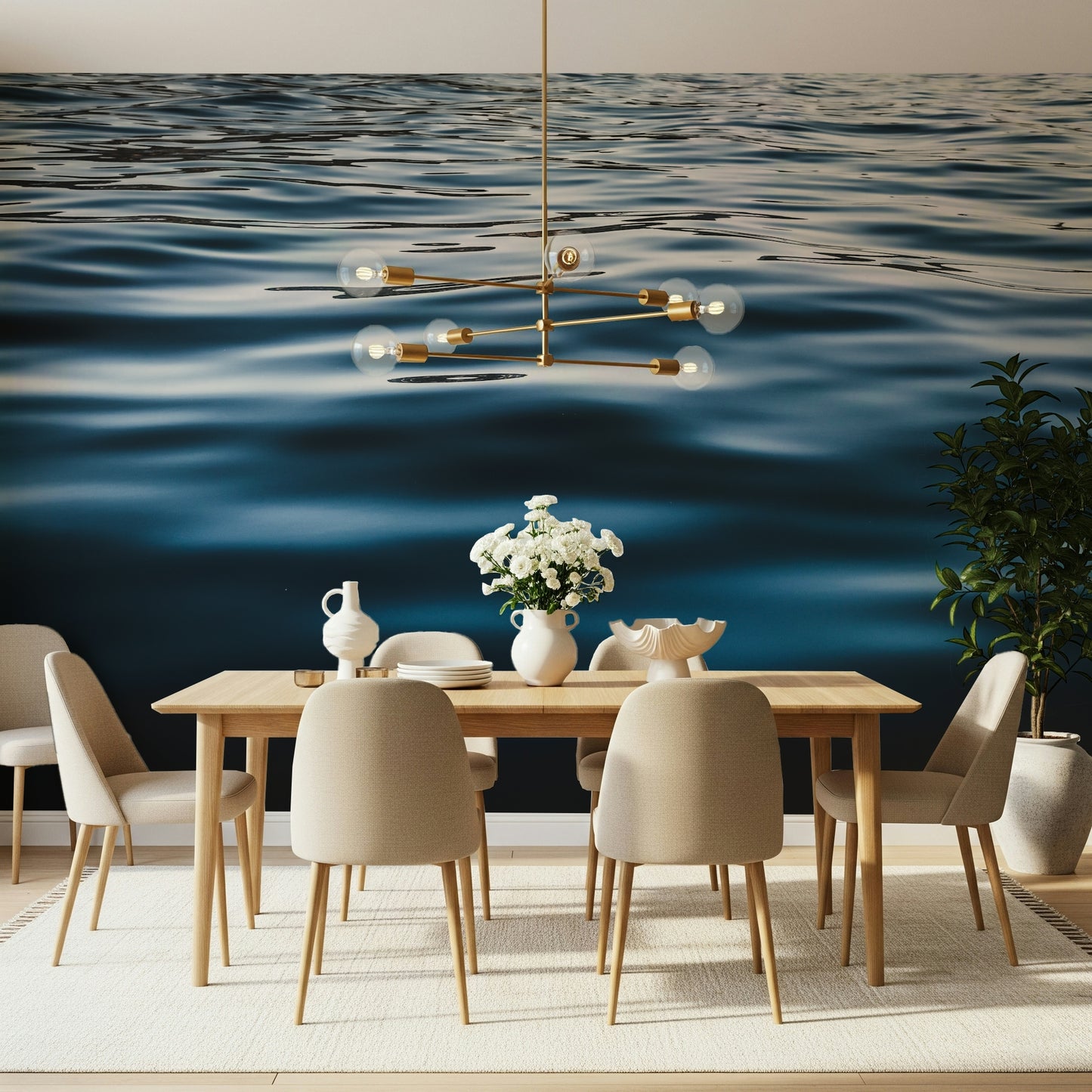 Textured mural featuring realistic deep blue water surfaces for coastal, nautical, or modern interiors.