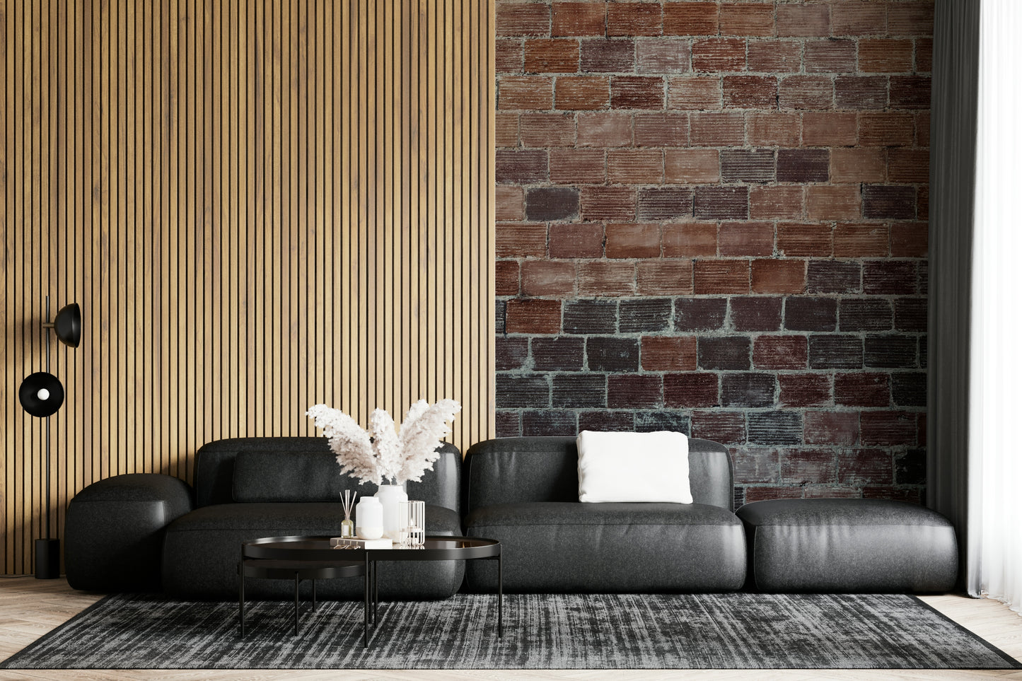 Wall mural combining aged brick textures and natural shading for a cozy, vintage interior ambiance.