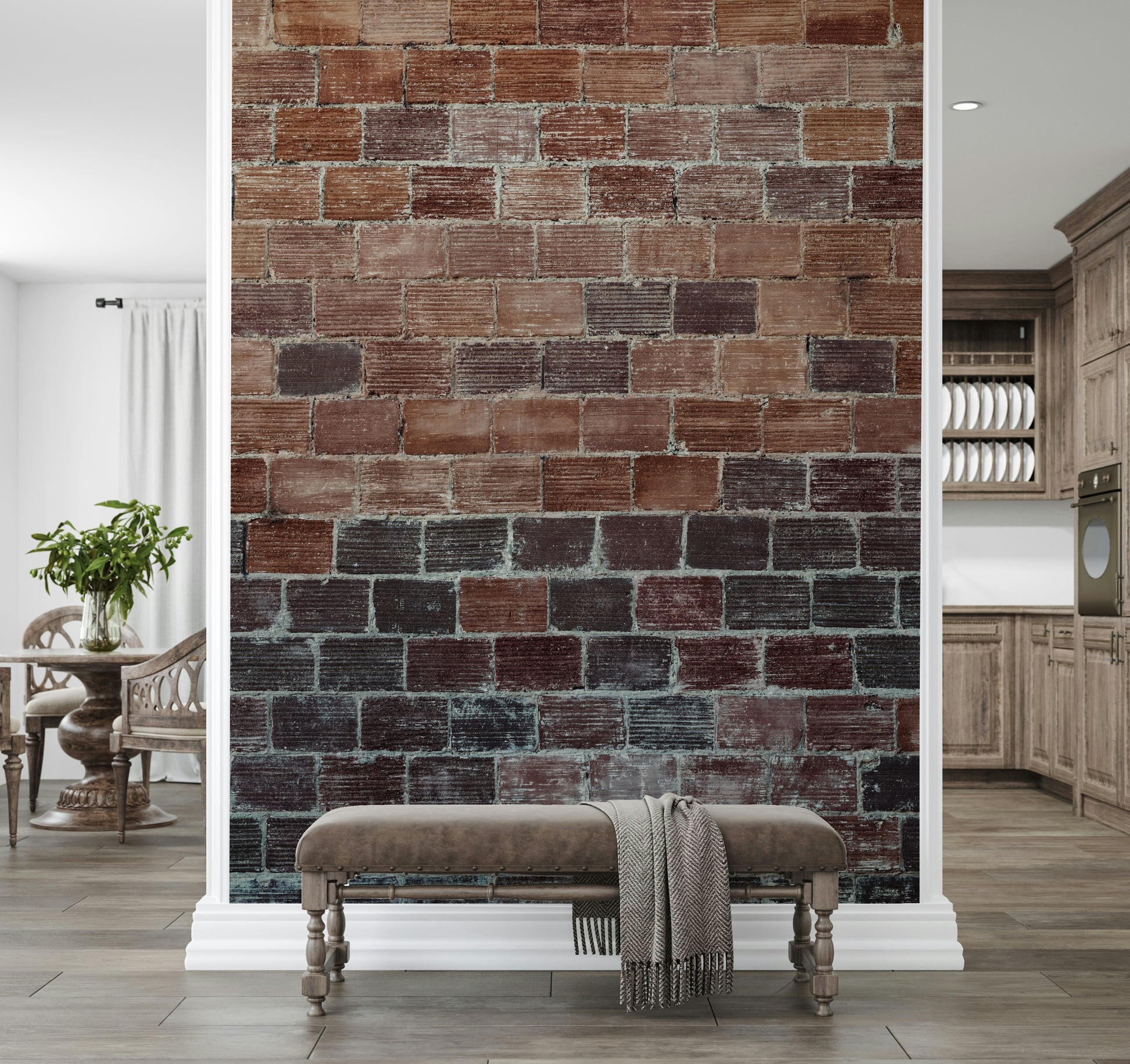 Vintage-inspired brick wallpaper mural with realistic mortar lines and rough surfaces for accent walls.