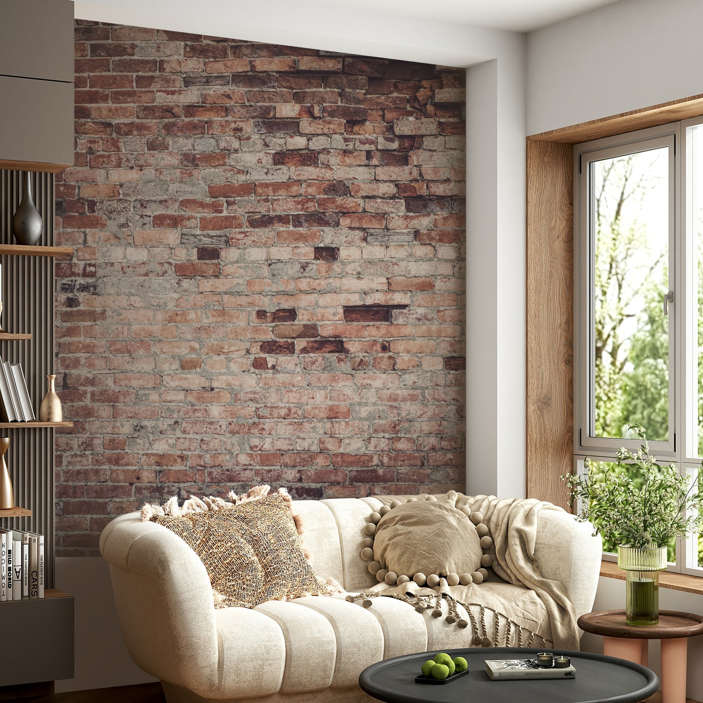 Industrial-style loft wall mural with layered concrete and brick textures for bold, modern interiors.