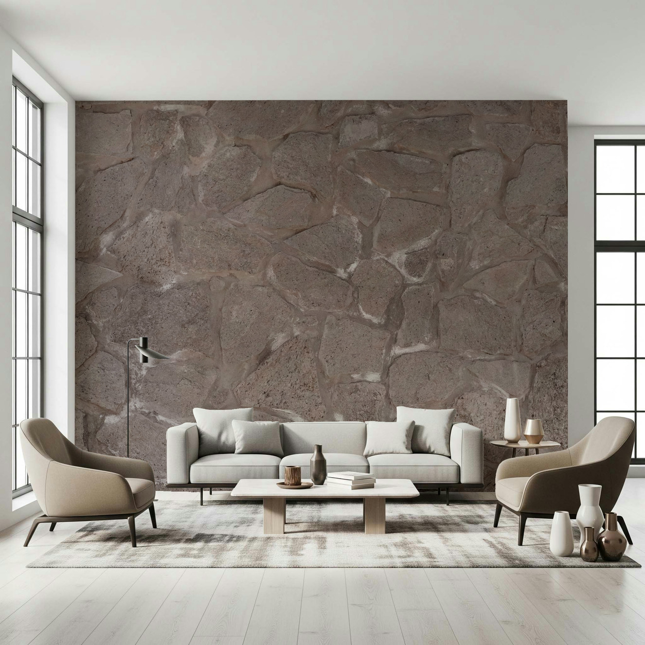 Rustic Stone Wall Wall Mural featuring natural stone textures in earthy tones for cozy, rustic interiors.