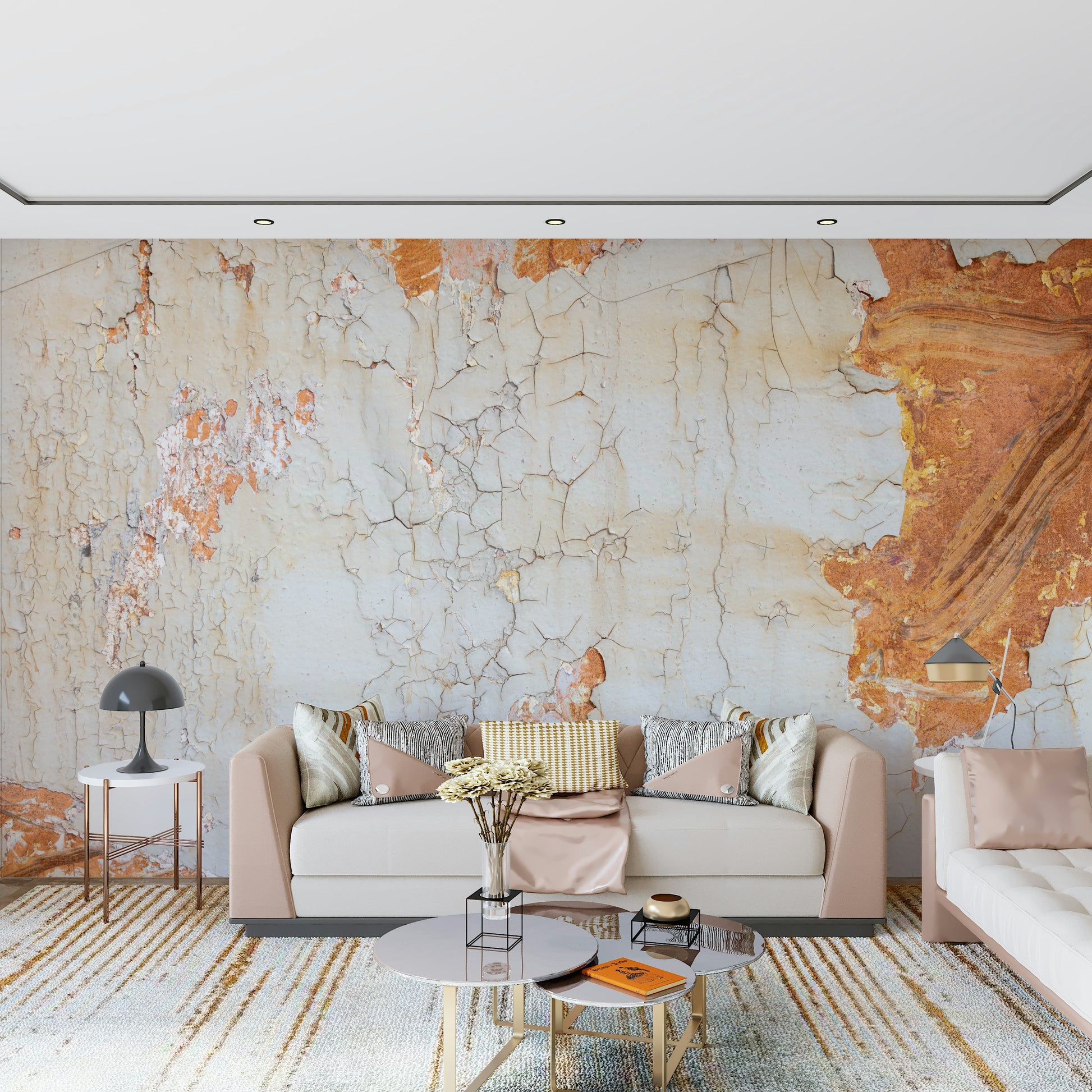 Textured wall mural mimicking natural fractures and worn surfaces for artistic, grunge-inspired spaces.