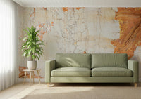 Distressed wall mural with fine and rugged cracks for authentic aged and industrial-style décor.