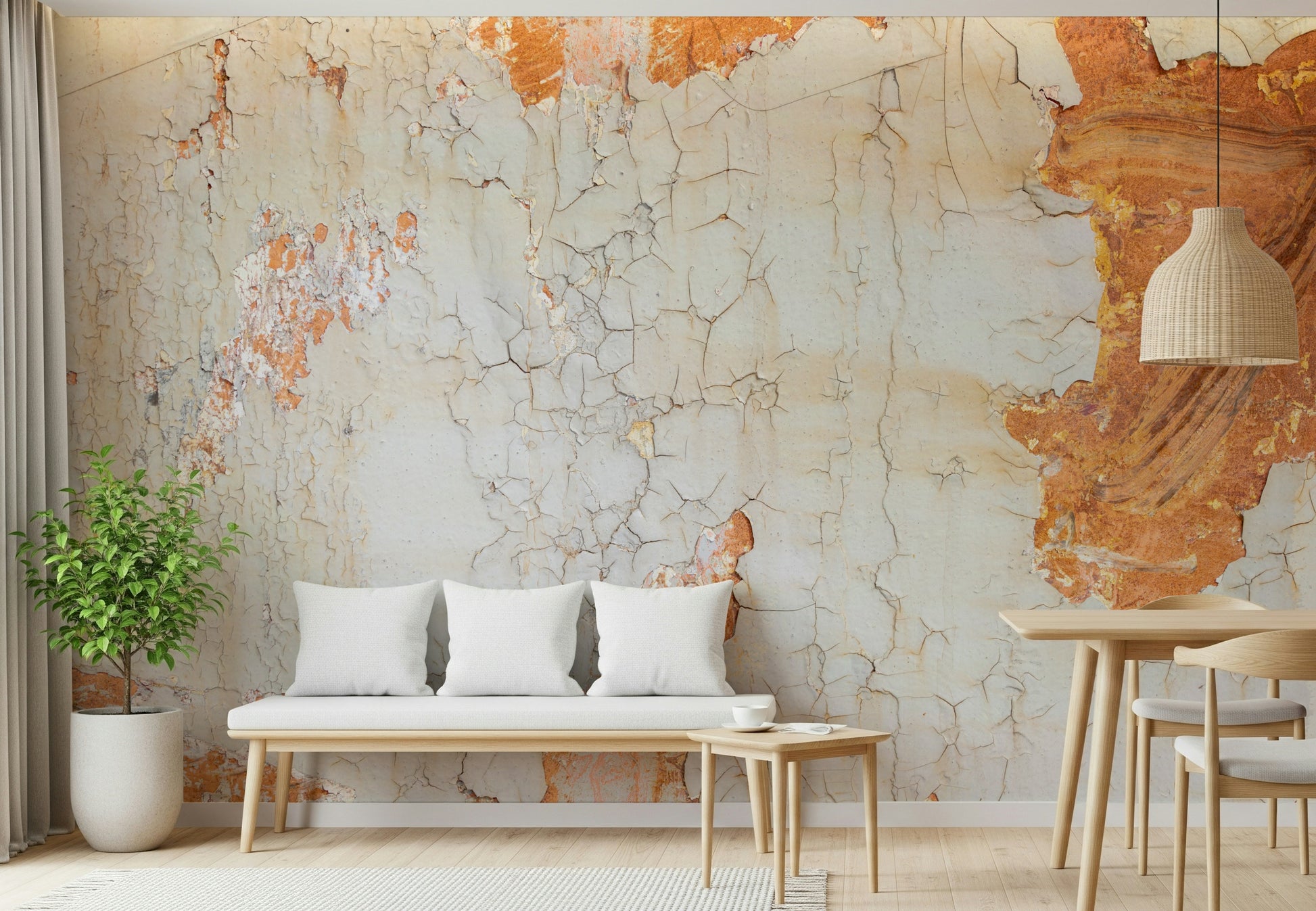 Weathered wall wallpaper mural featuring cracks and aged textures for loft, farmhouse, or urban interiors.