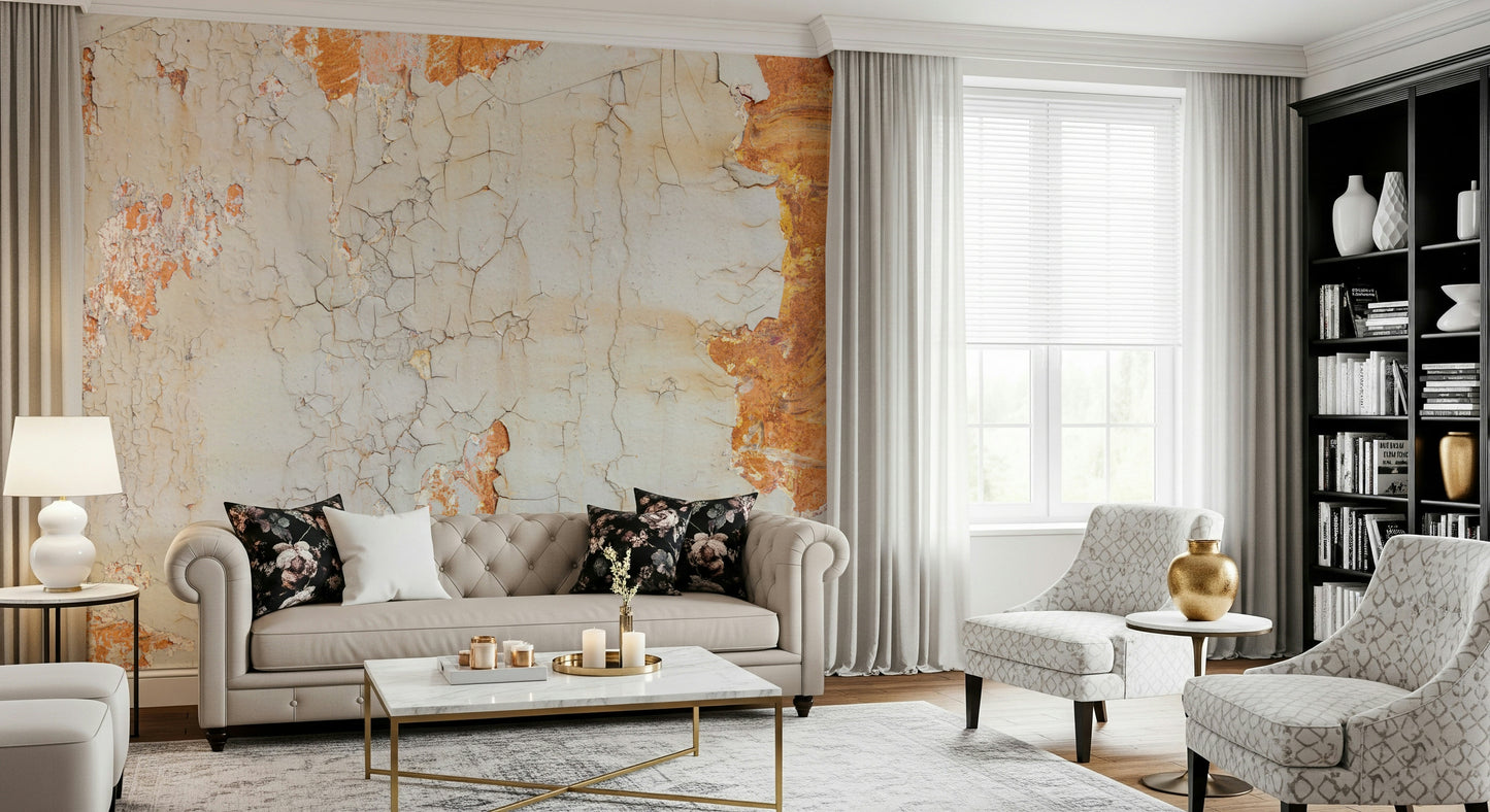 Rustic cracked texture wallpaper mural adding depth and character to living rooms or loft spaces.
