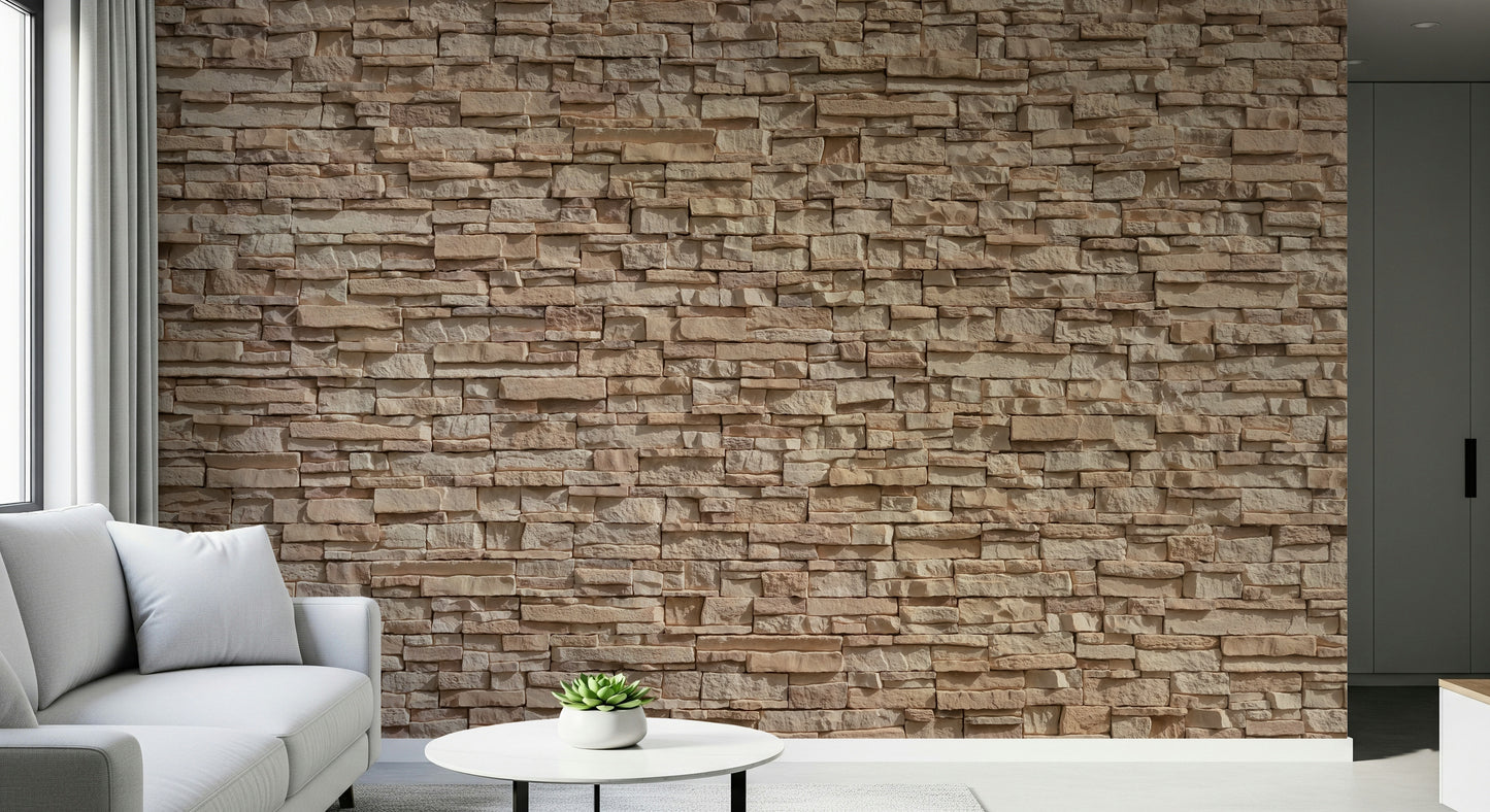 Stone illusion wallpaper mural creating the appearance of stacked stone with depth and realism.