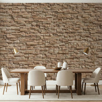 Rustic stone wall illusion mural with layered stone textures for lofts, offices, or modern homes.