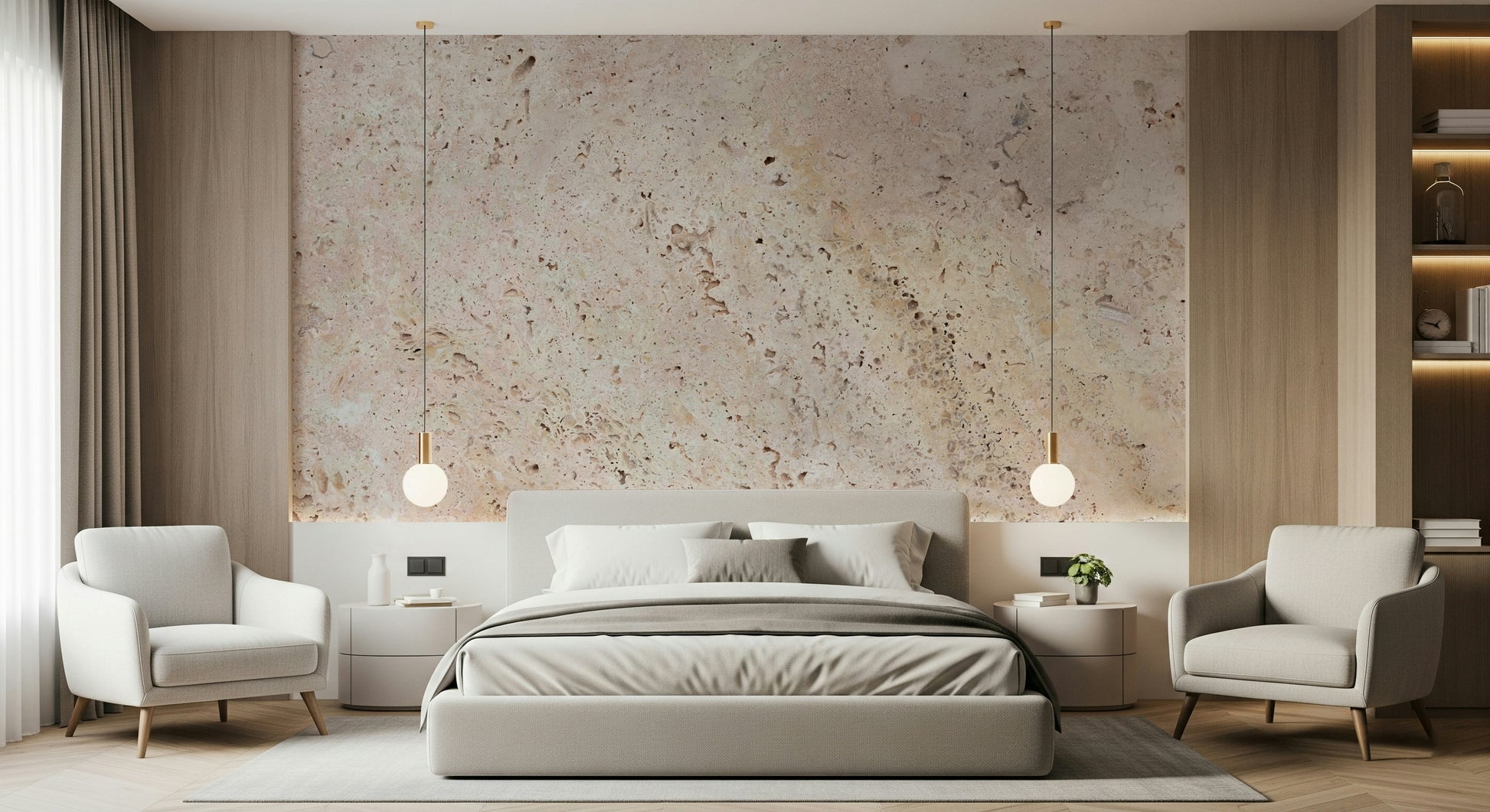 Calming beige stone wallpaper mural featuring realistic stone details for accent walls or feature spaces.