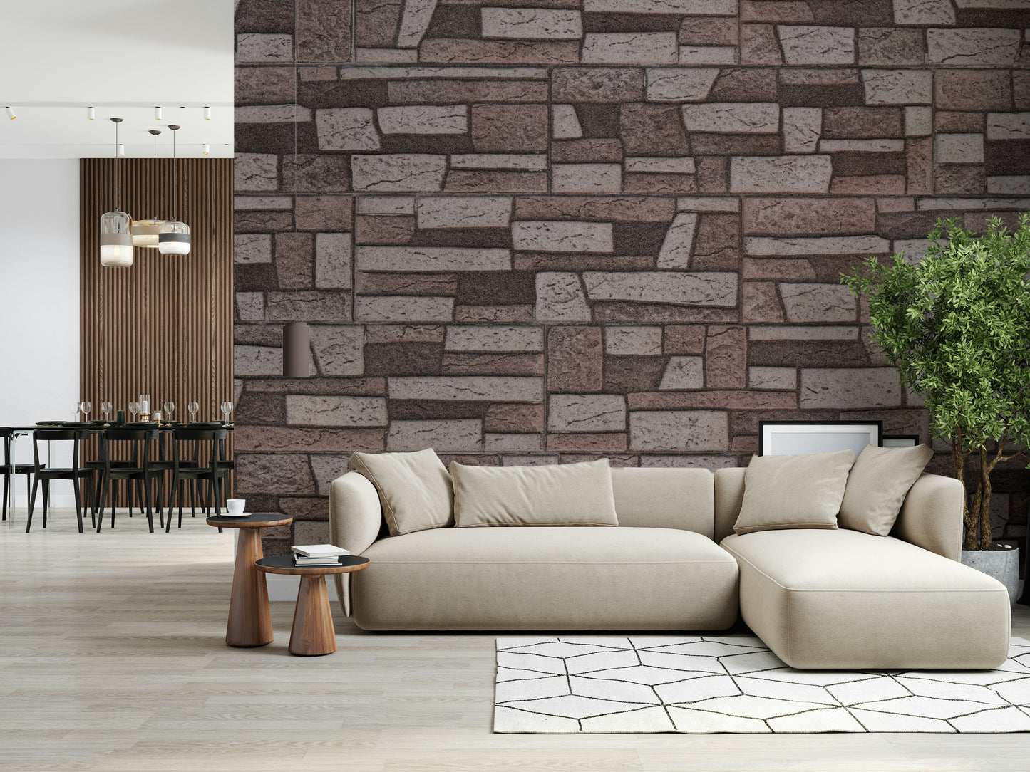 Rustic wall covering featuring stacked bricks with aged details