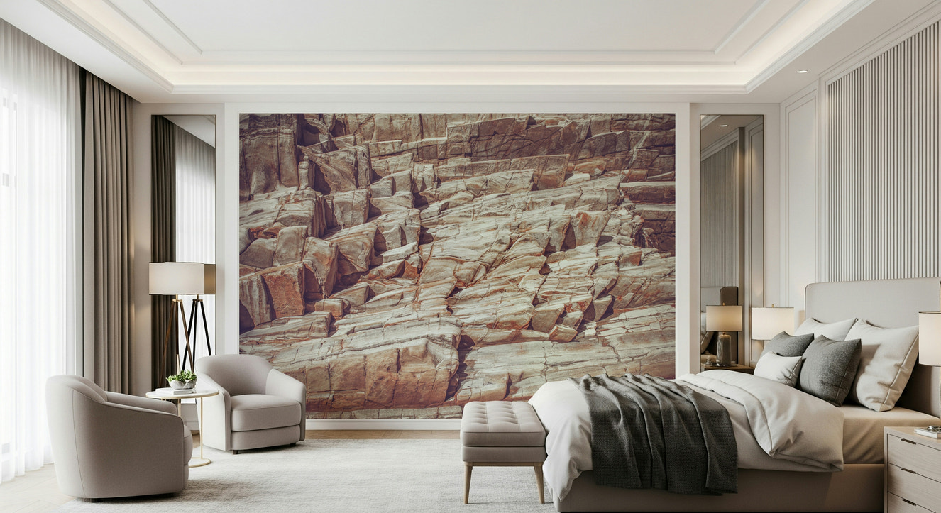 Realistic wall mural featuring natural rock textures and rugged stone patterns