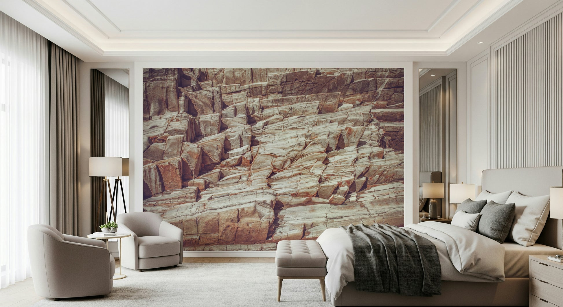 Realistic wall mural featuring natural rock textures and rugged stone patterns