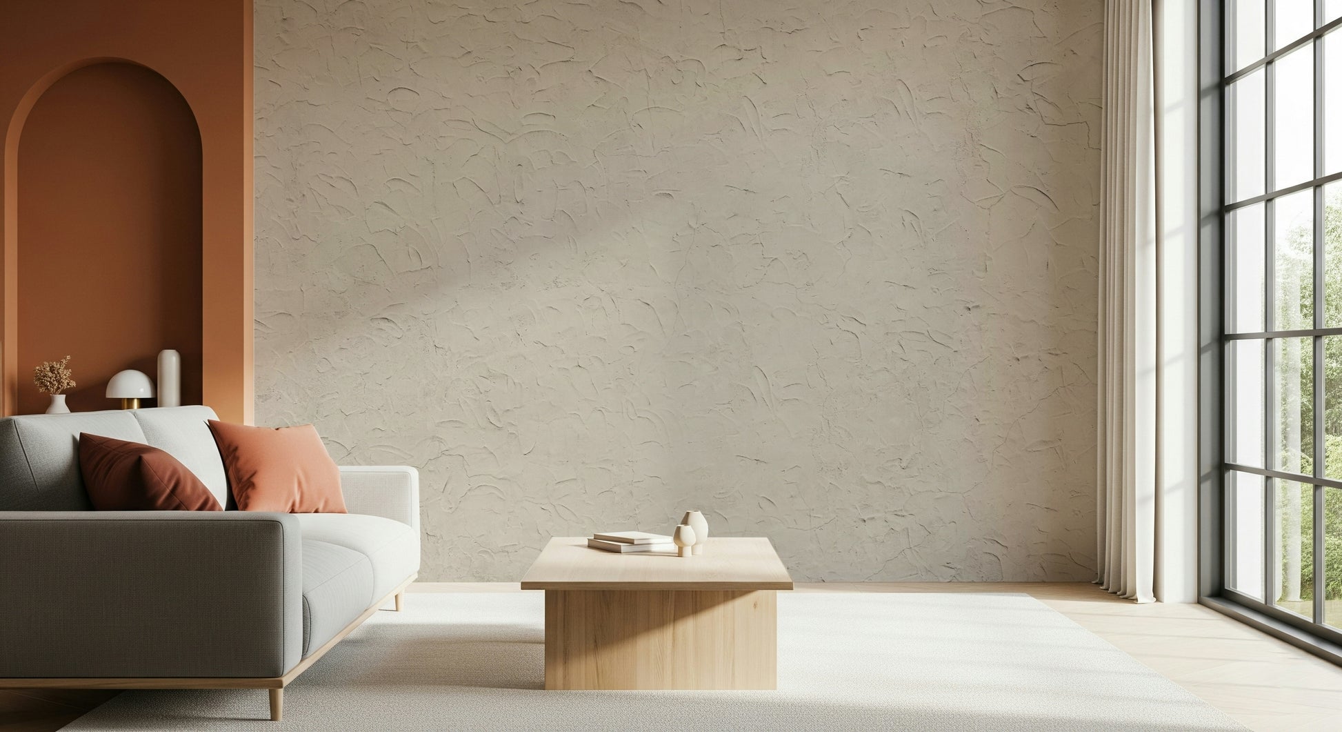 Elegant beige plastered mural for a modern interior look