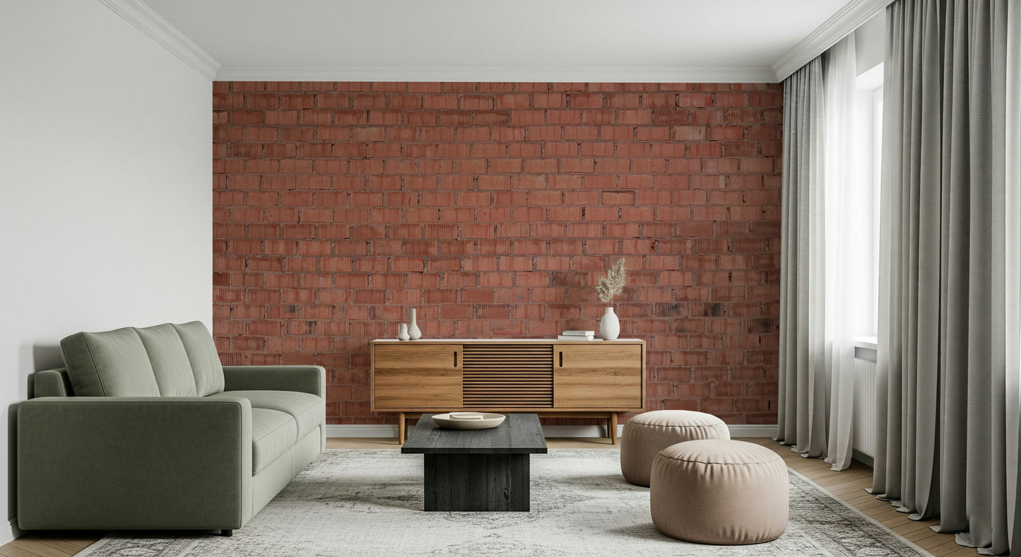 Rustic worn brick wall in earthy brown tones, decorative wall mural