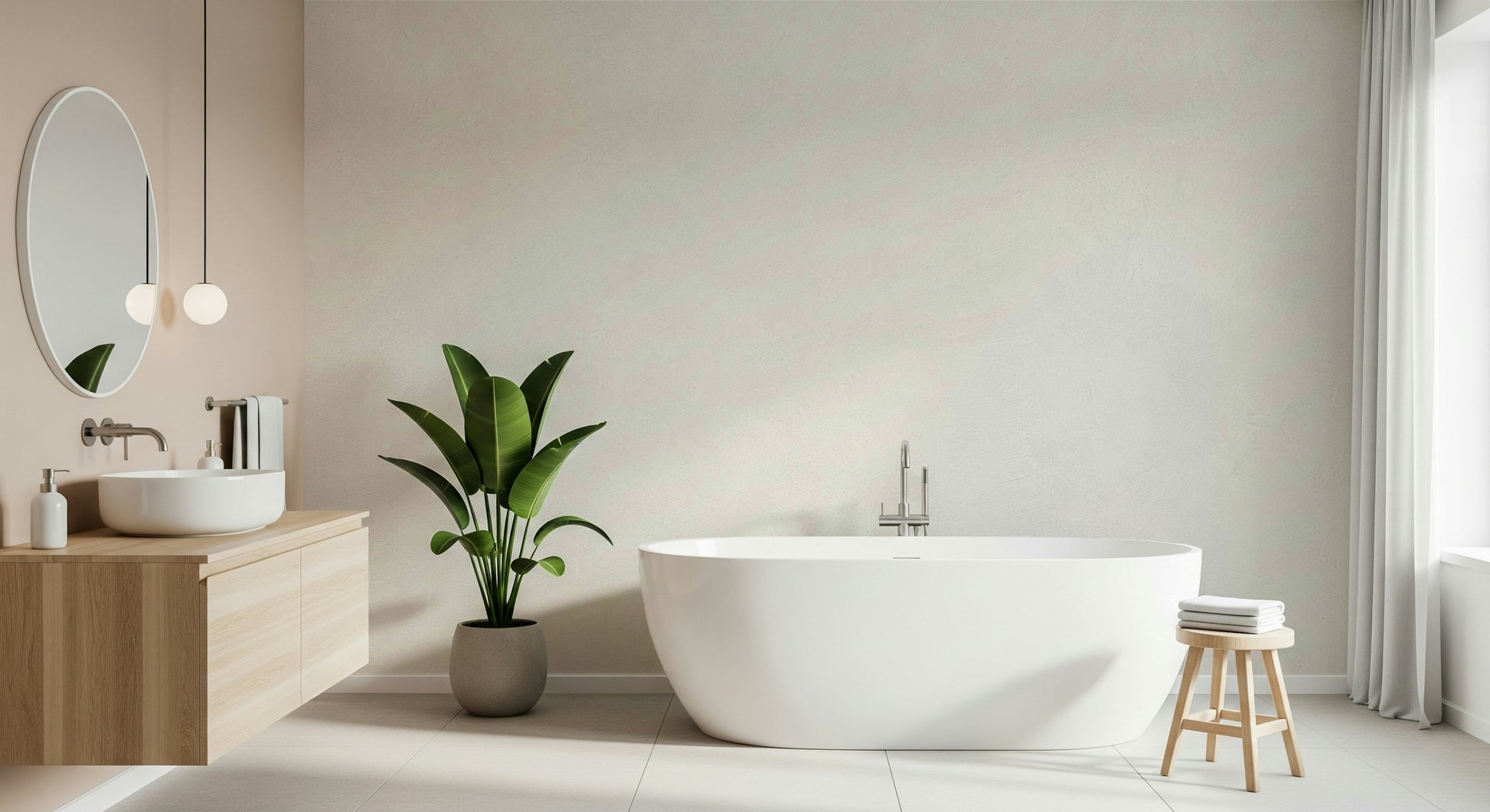 Minimalist plaster wall design with gentle texture, wall mural for living room