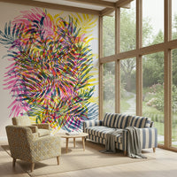 Abstract Electric Jungle Wall Mural – Modern wallpaper with dynamic jungle-inspired shapes in neon tones.