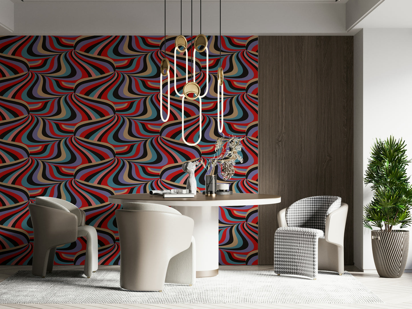 Abstract Groovy Colorful Marble Wallpaper – Eye-catching design featuring swirling stripes in bold and pastel hues.