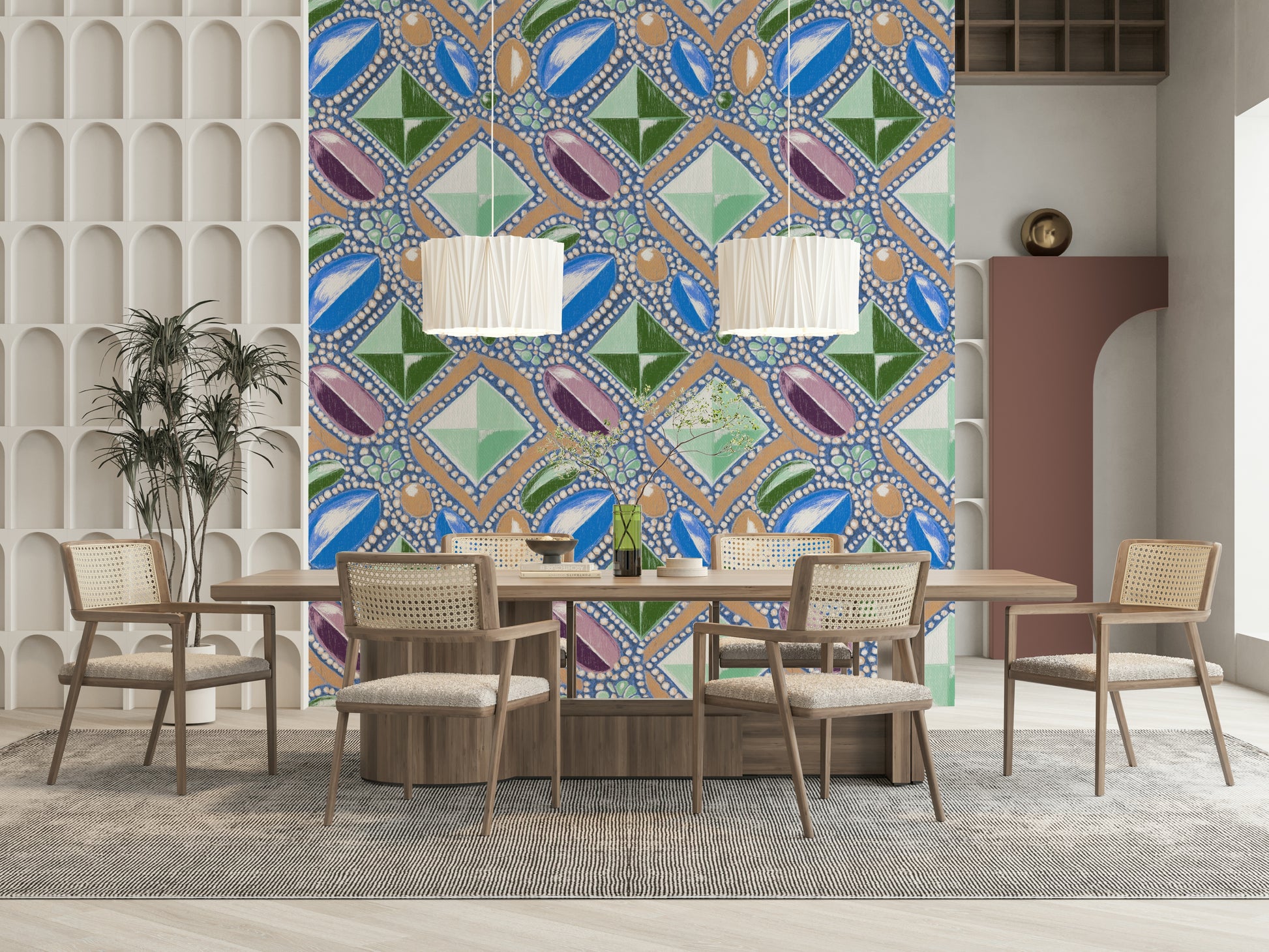 Pastel Blue Gemstone Wall Mural – Decorative mural showcasing faceted gemstone shapes in soothing blue tones.