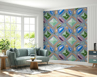 Soft Blue Gemstone Wallpaper – Decorative wallpaper highlighting pastel blue gemstones with subtle reflective details.