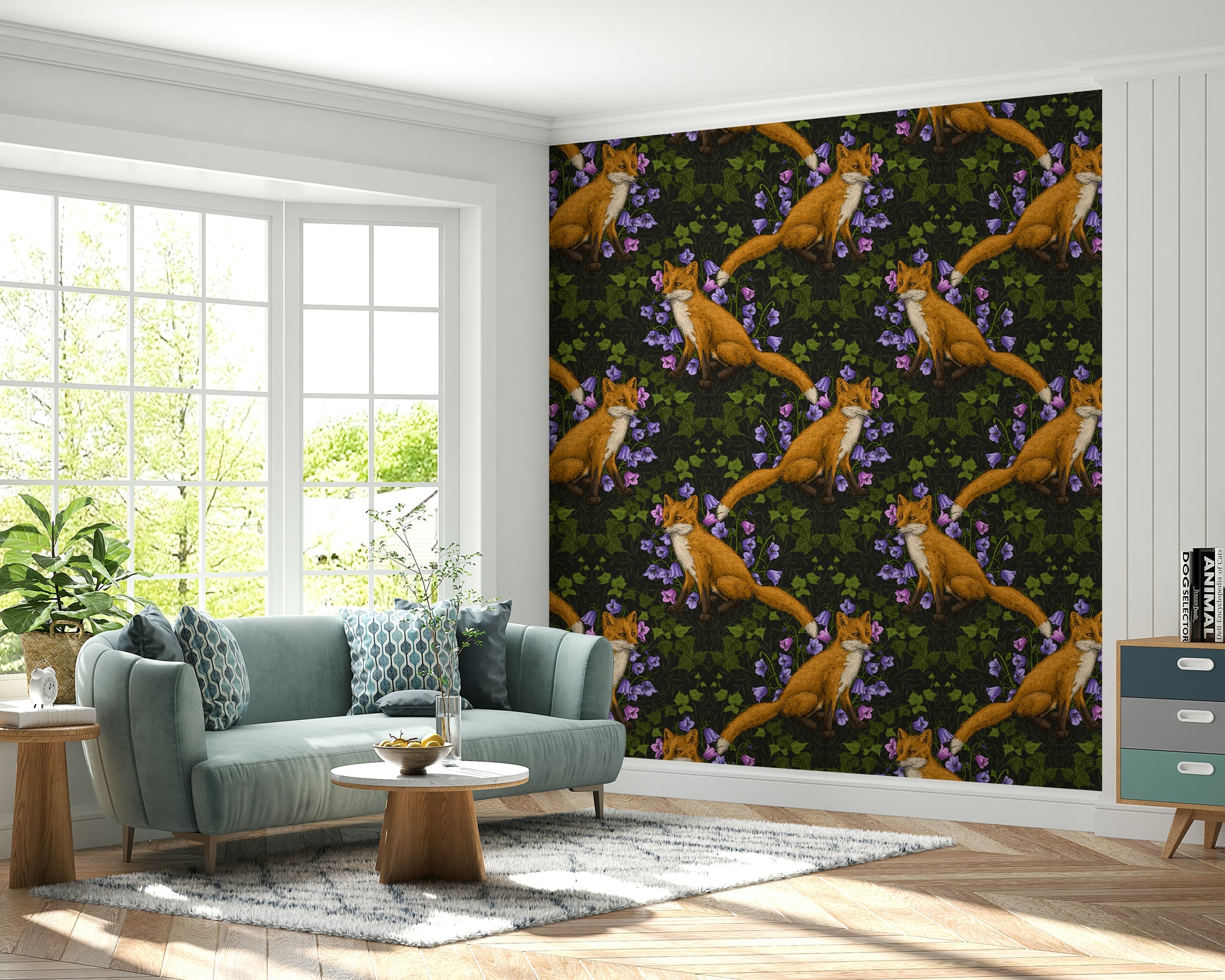 Fox and Forest Ivy Wallpaper – Nature-inspired wallpaper highlighting woodland wildlife and creeping ivy.