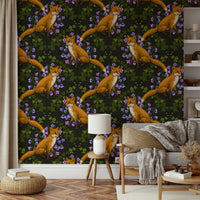 Forest Fox and Ivy Wallpaper – Whimsical, serene mural with foxes and intertwining ivy patterns.