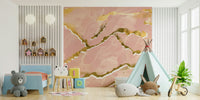 Golden Veins Blush Marble Wall Mural – Luxurious abstract marble design with soft blush tones accented by shimmering gold veins.