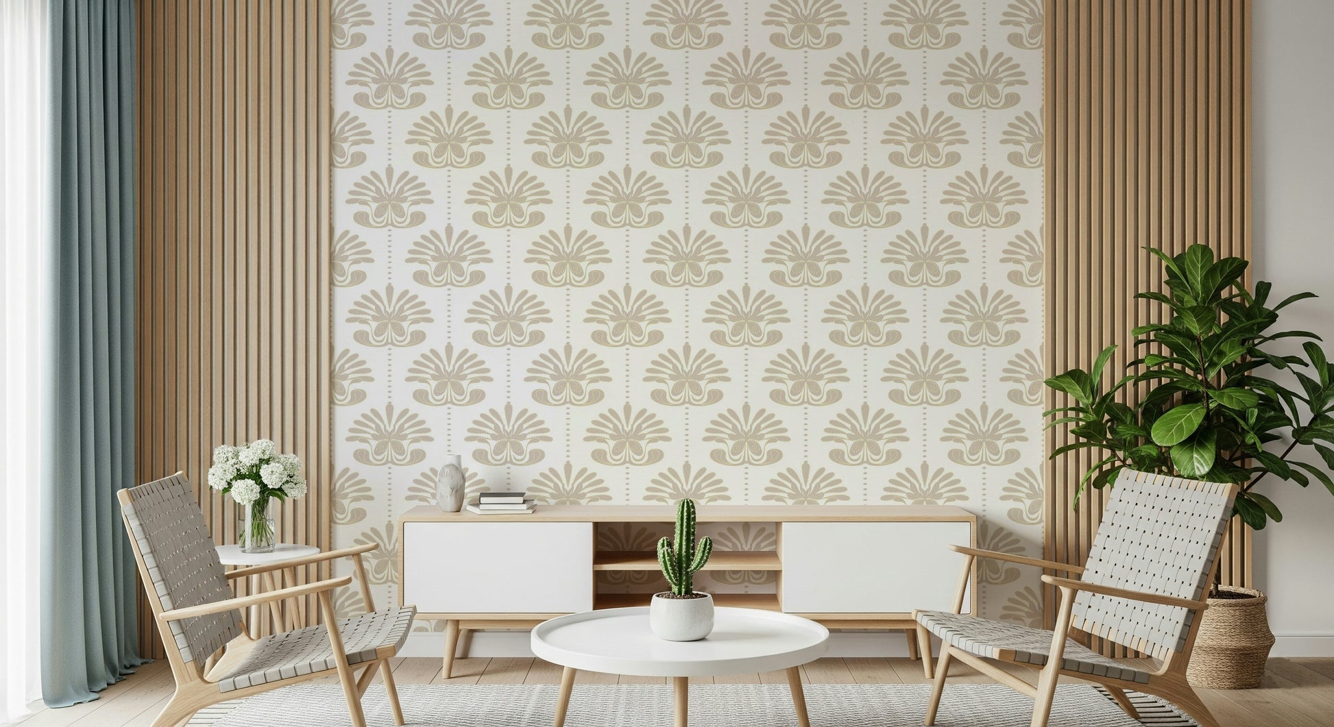 Chic Symmetrical Flower Pattern Wallpaper – Modern wallpaper with structured floral symmetry for refined interiors.