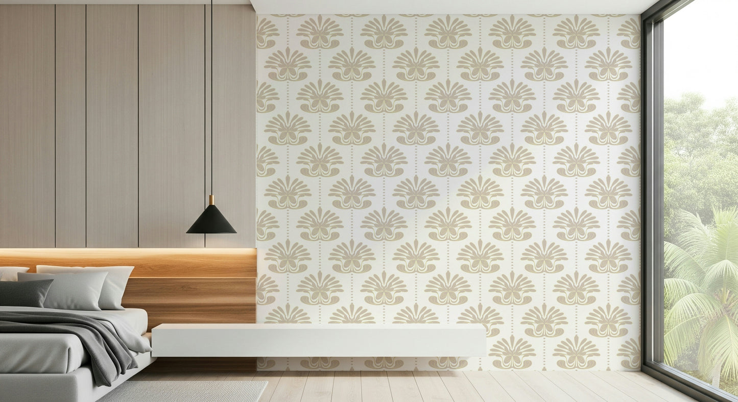 Chic Floral Symmetry Wallpaper – Elegant wallpaper featuring perfectly balanced floral patterns in a symmetrical layout.
