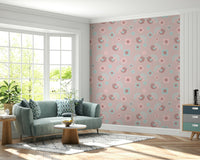 A beautiful Floral Wallpaper featuring a delightful design of small birds perched among blooming roses.