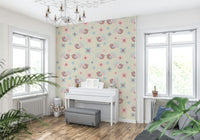 A sweet Bird Wallpaper featuring cartoon birdies and floral blooms in a soft pastel color palette.