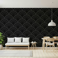 The textured look of the Black Charcoal Waves Wall Mural, where dark, flowing waves create a captivating geometric wallpaper effect.