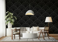Full view of the Black Charcoal Waves Wall Mural, showcasing its dynamic wave pattern in charcoal and black, a bold geometric wallpaper choice.