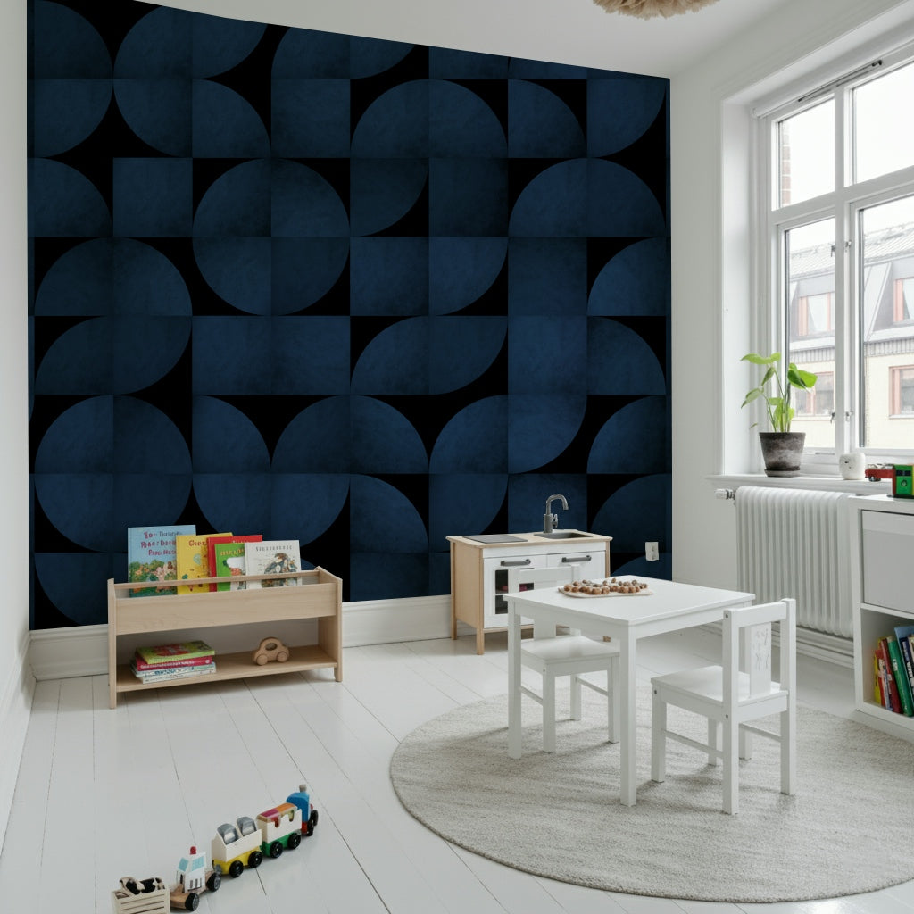 Mid-Century Inspired Stone Wallpaper Mural – Elegant stone textures in shades of blue, ideal for retro-modern interiors.