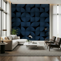 Geometric Blue Stone Wall Mural – Abstract stone layers in mid-century style with clean, angular patterns.