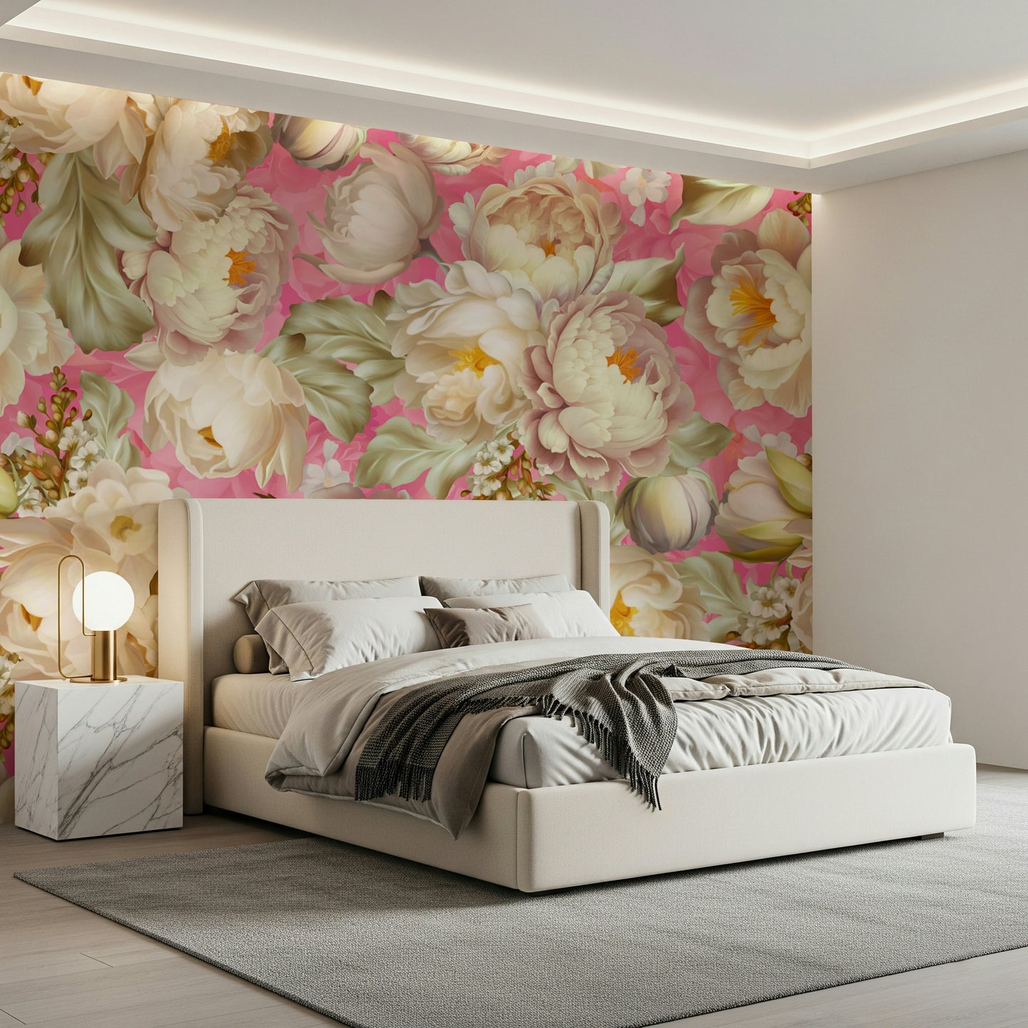Cherry Blossom-Inspired Pink Wall Mural – Delicate pink blossoms scattered in a dynamic, artistic pattern.