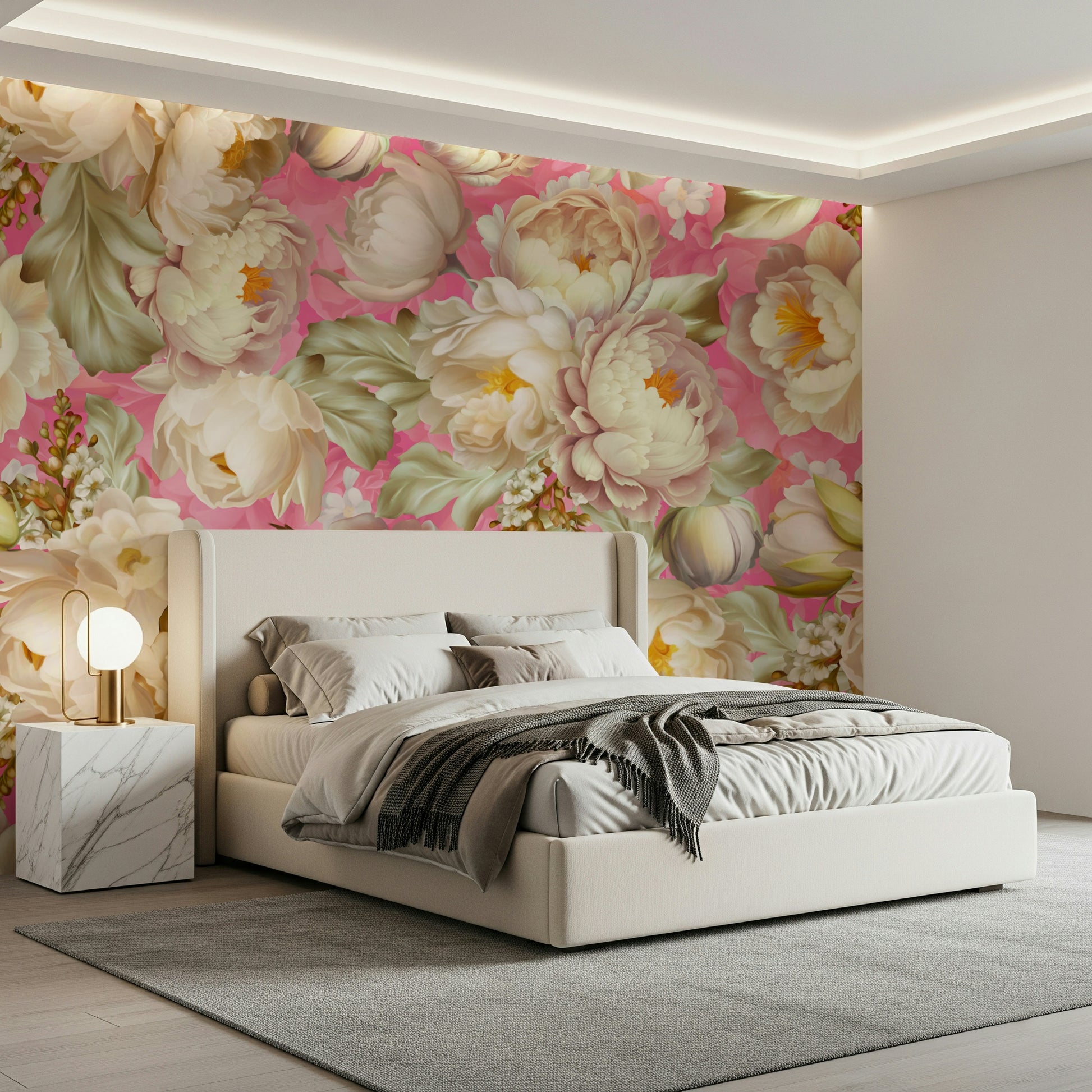 Cherry Blossom-Inspired Pink Wall Mural – Delicate pink blossoms scattered in a dynamic, artistic pattern.