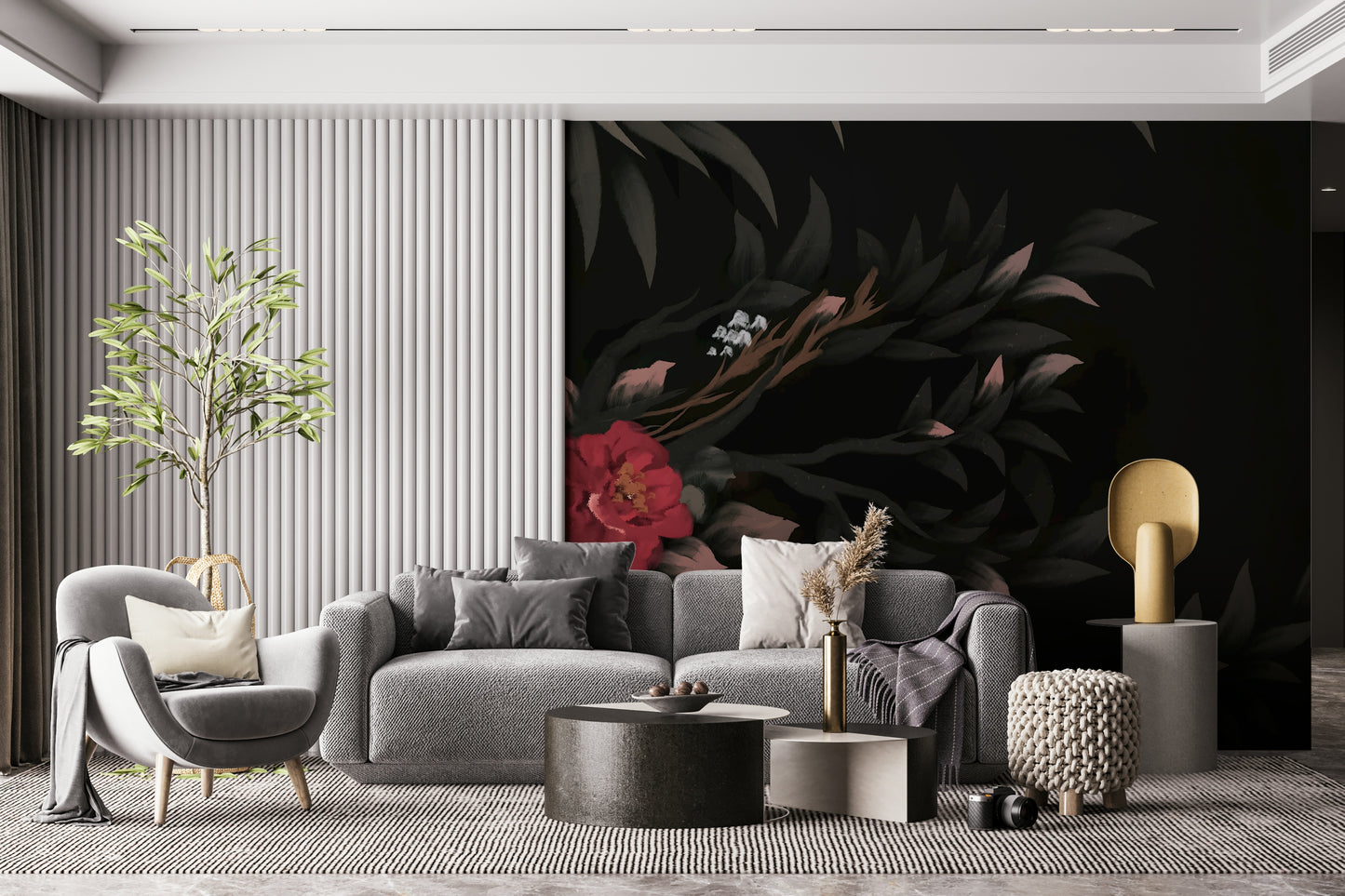 Decorative Joseon-style wall covering featuring elegant botanical art