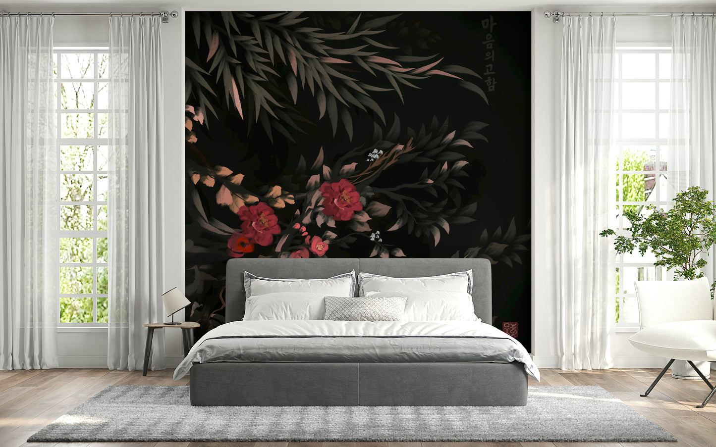 Artistic wall art showcasing Korean Joseon-era floral patterns