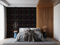 Elegant wallpaper featuring dark floral patterns in a mysterious garden theme