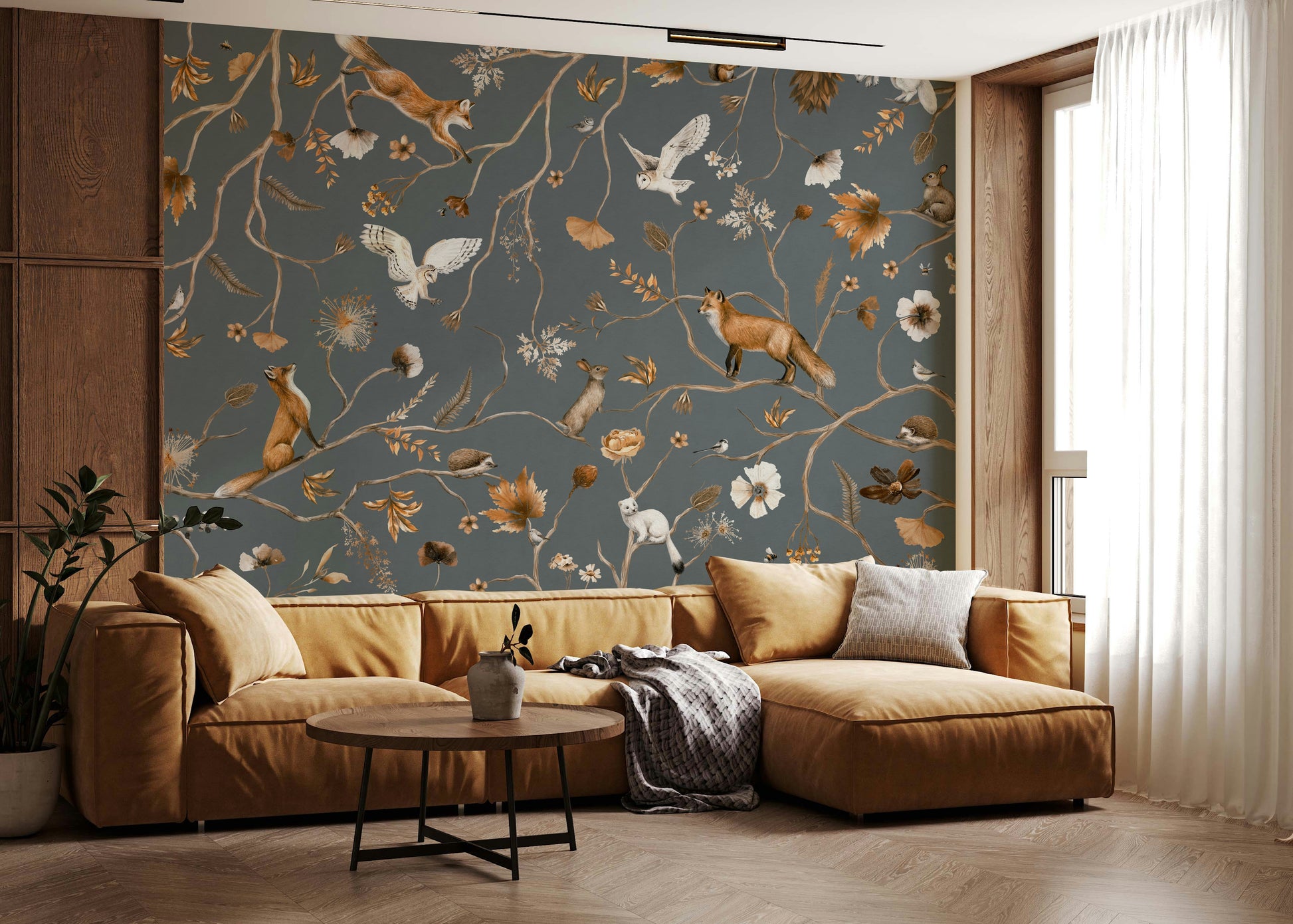 Decorative wall covering showcasing an enchanted forest with detailed foliage