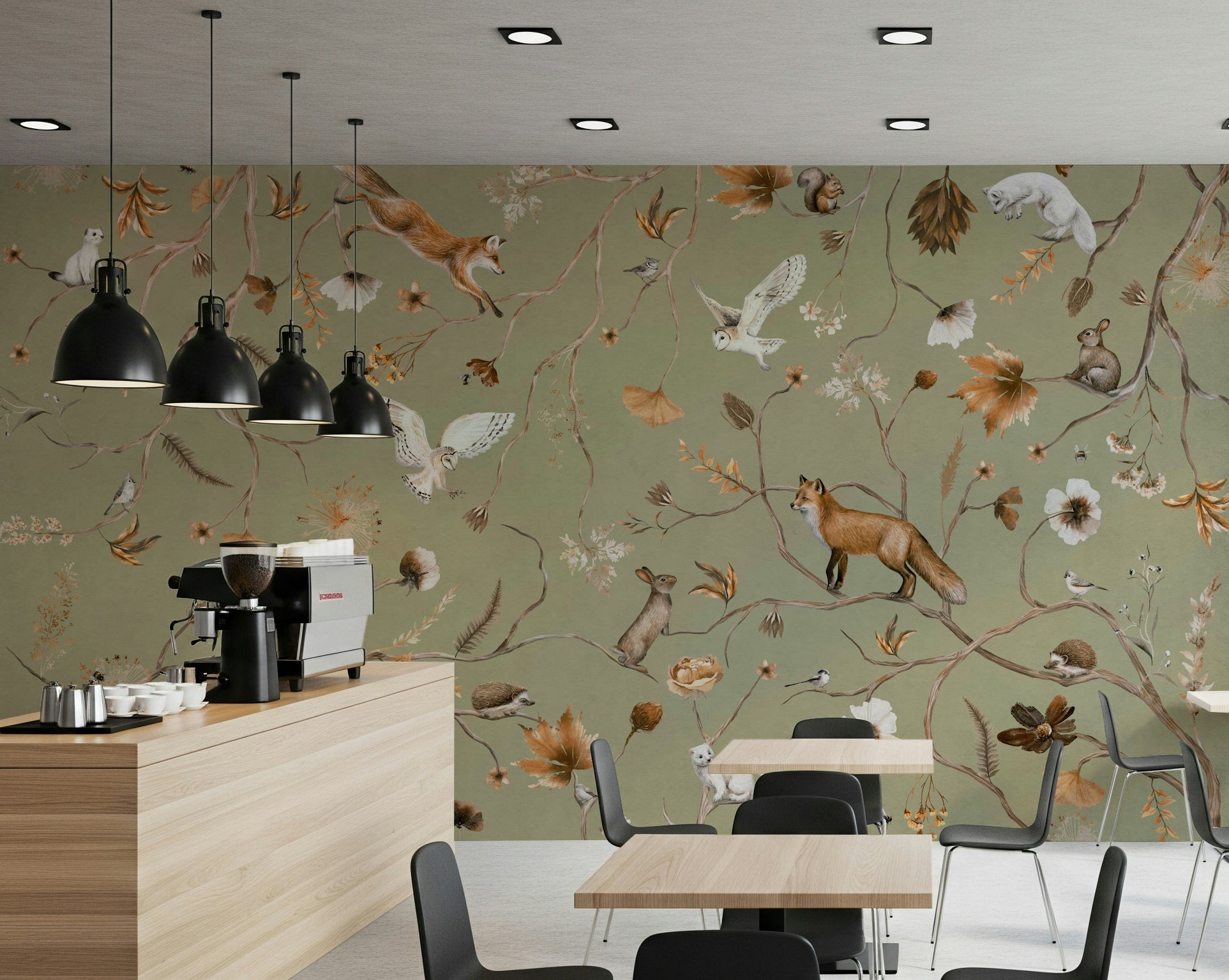 Detailed mural capturing the warmth and colors of an autumn forest