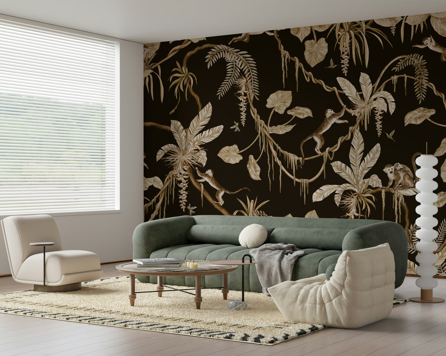 Tropical wallpaper with rich greenery and sunlit jungle foliage