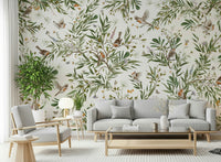 Nature-inspired wall art featuring exotic birds soaring through verdant plants