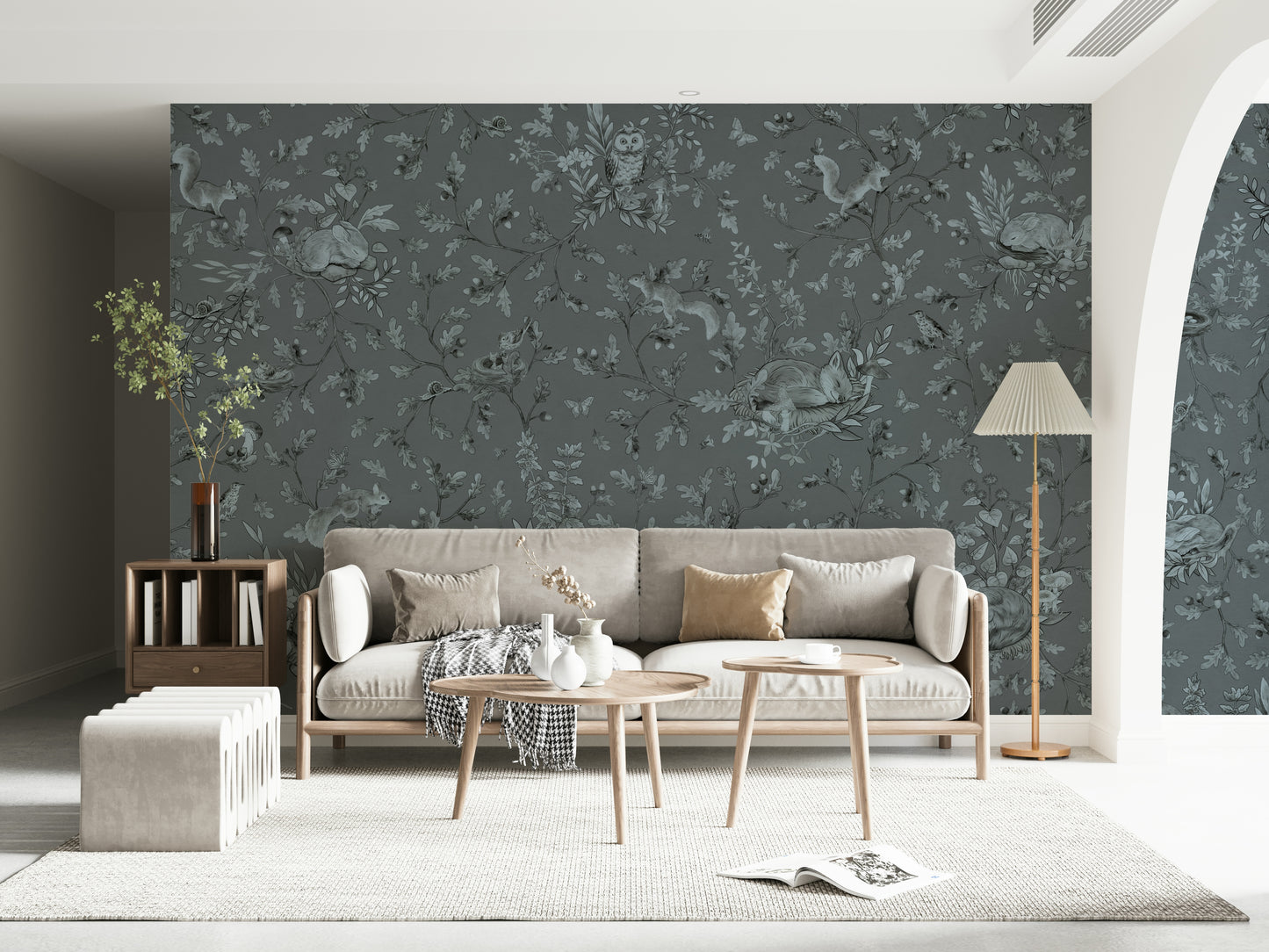 Woodland Slumber Wall Mural blending earthy greens and browns for a cozy, natural retreat.