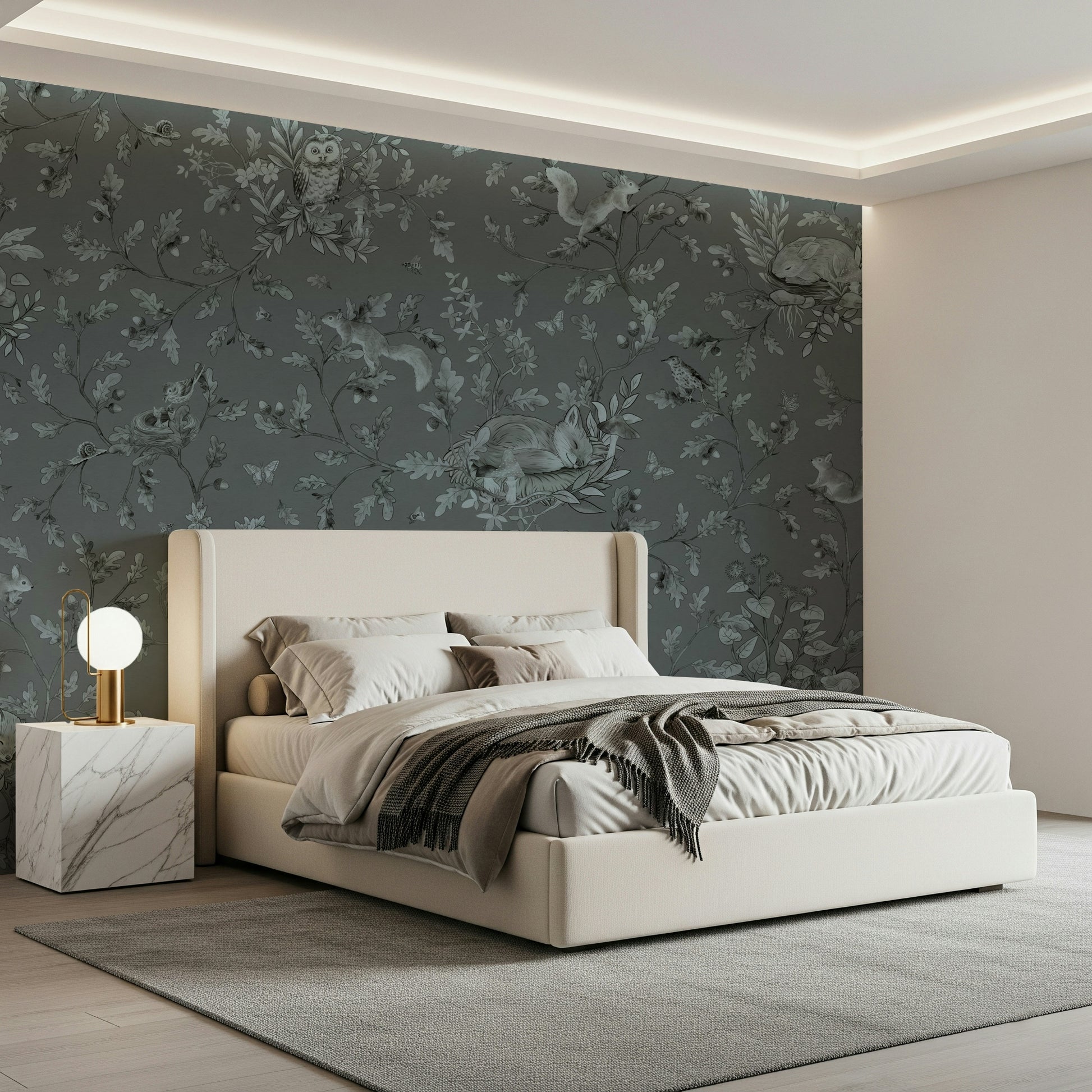 Woodland Slumber Wall Mural with lush greenery and a calm forest atmosphere.