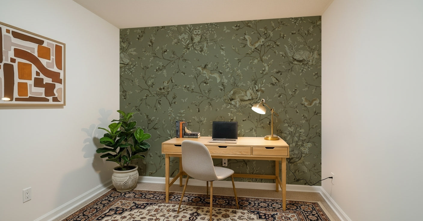 Earthy Haven Wall Mural with neutral shades evoking nature’s tranquility and balance.